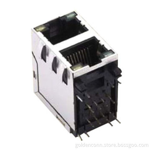 RJ45 Jack H Type Connector with/without LED Lamp, 8P8C, DIP Type, Dual Port, 2*1